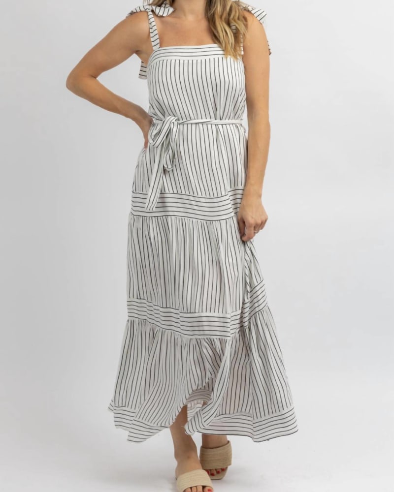 Front of a model wearing a size L Coastline Tie Belt Maxi Dress In White in White by CEZELE. | dia_product_style_image_id:346397